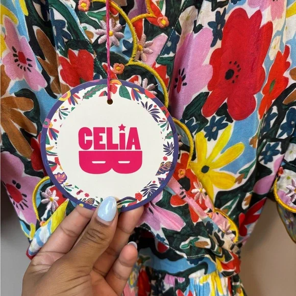 Celia B Aila Floral Mini Dress Tie‎ Belt Designer Size Medium NWT - Picture 5 of 6